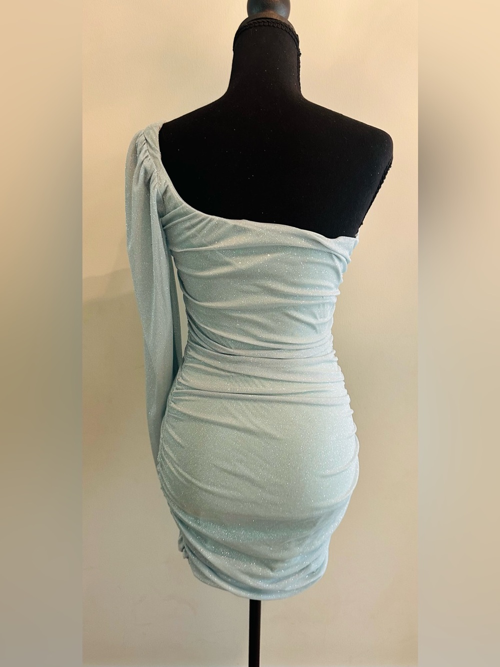 One-Shoulder Glitter Ruched Mini Dress - Picture 4 of 6